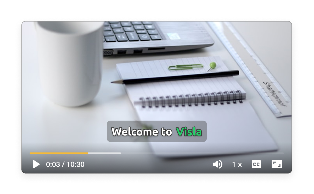 Visla AI automatically generating subtitles for uploaded or created videos, with instant transcript editing.